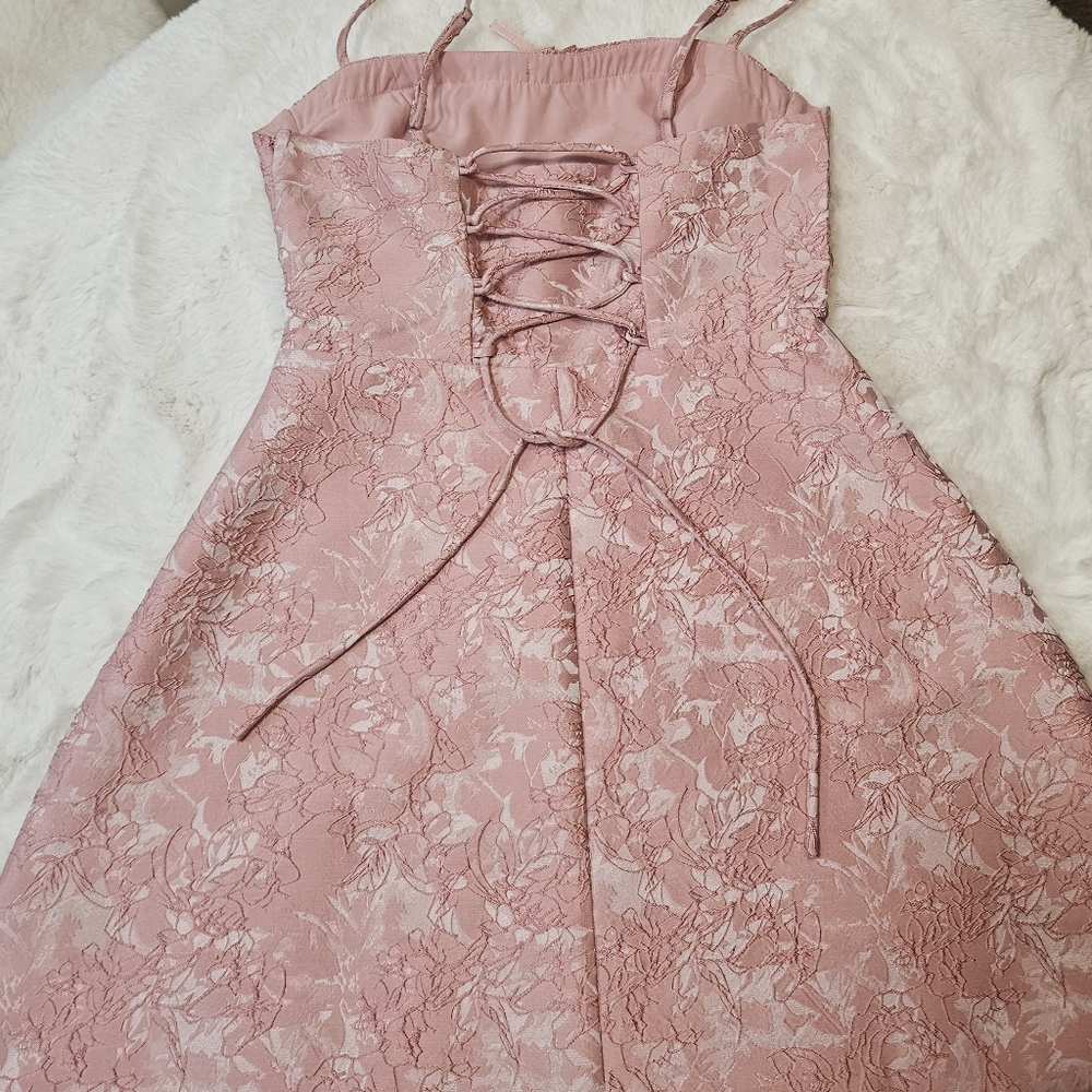 Angel Biba Kyrah Floral Lace-Up Back Mini Dress Pink (Australia) - Size M - Picture 9 of 16